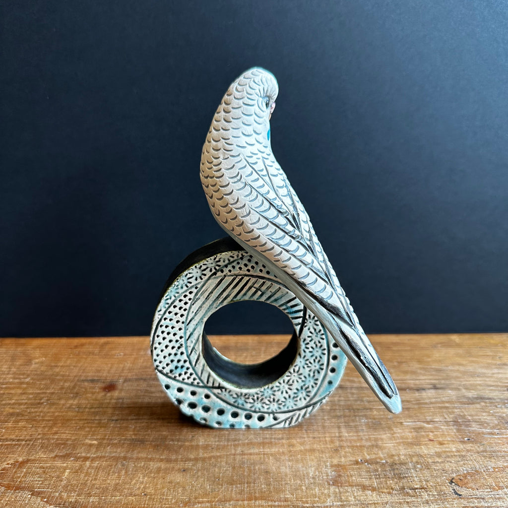 Large Blue Budgie on a Hoop