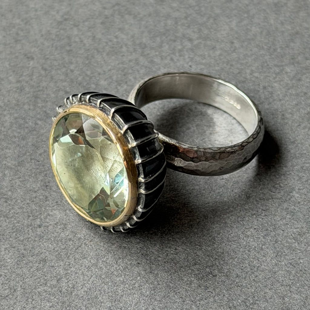 Ring - 20mm - Silver, Oxidised Silver, Gold & Green Amethyst