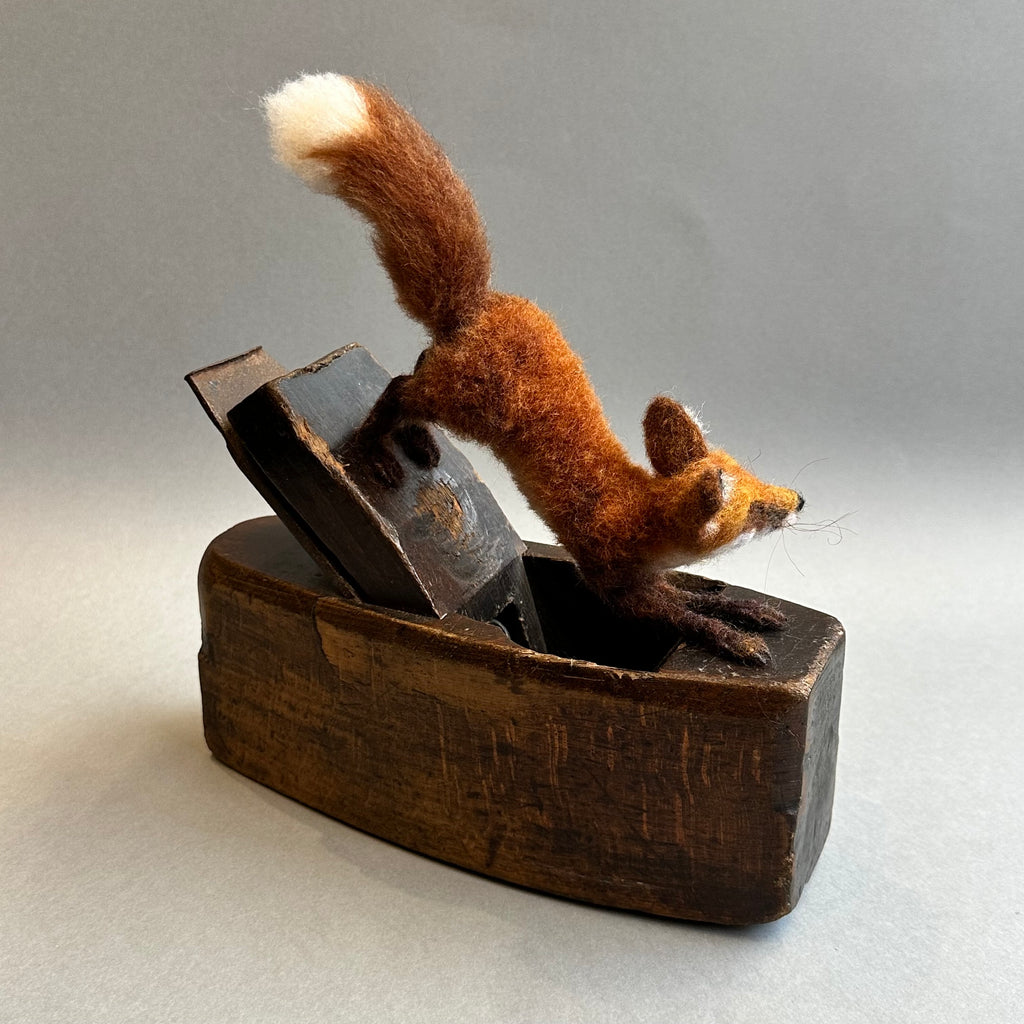 Needle Felted Fox ‘Bramble’ on a Vintage Plane