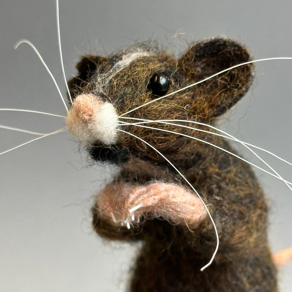 Needle Felted Mouse ‘Coco’ on a Vintage Print Block
