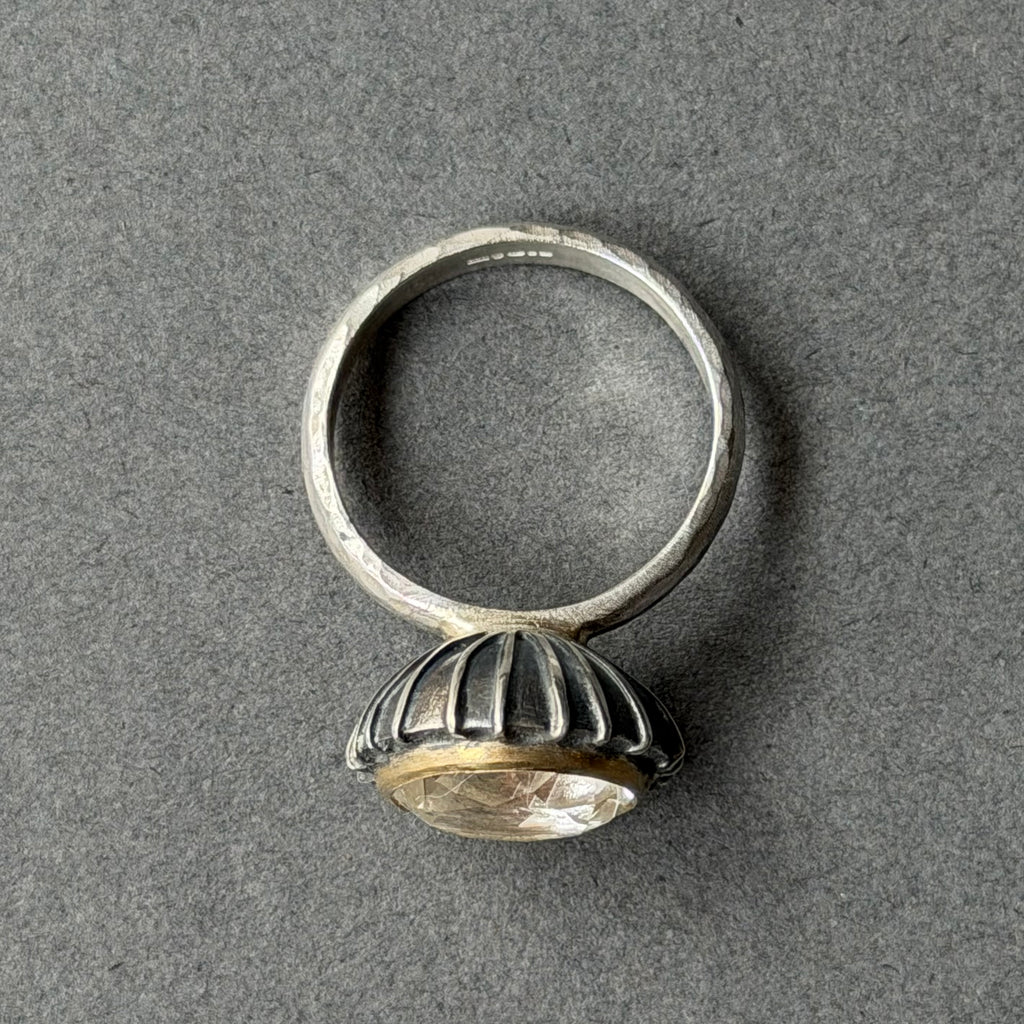 Ring - 12mm - Silver, Oxidised Silver, Gold & Quartz