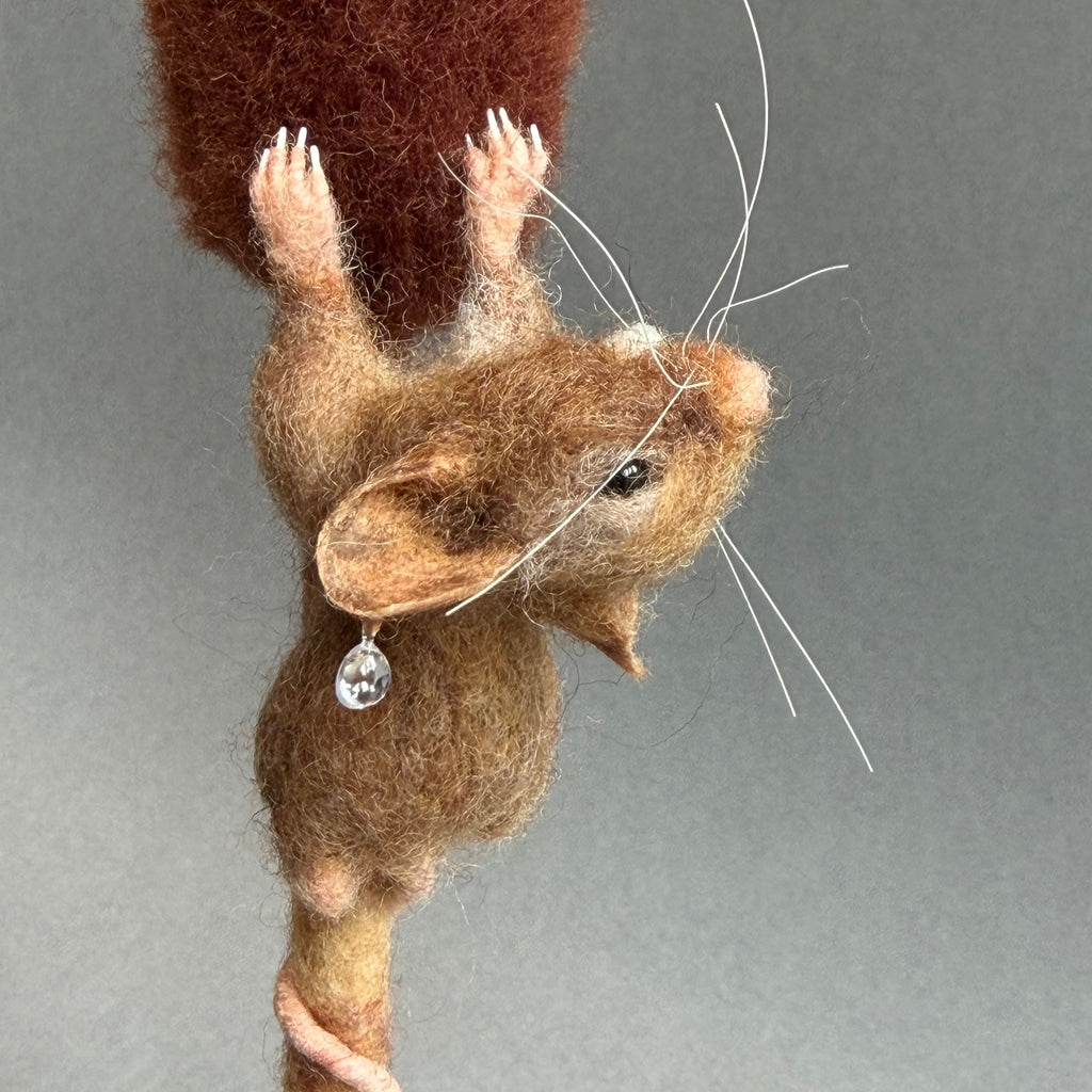 Needle Felted Mouse ‘Amber’ on a Bulrush