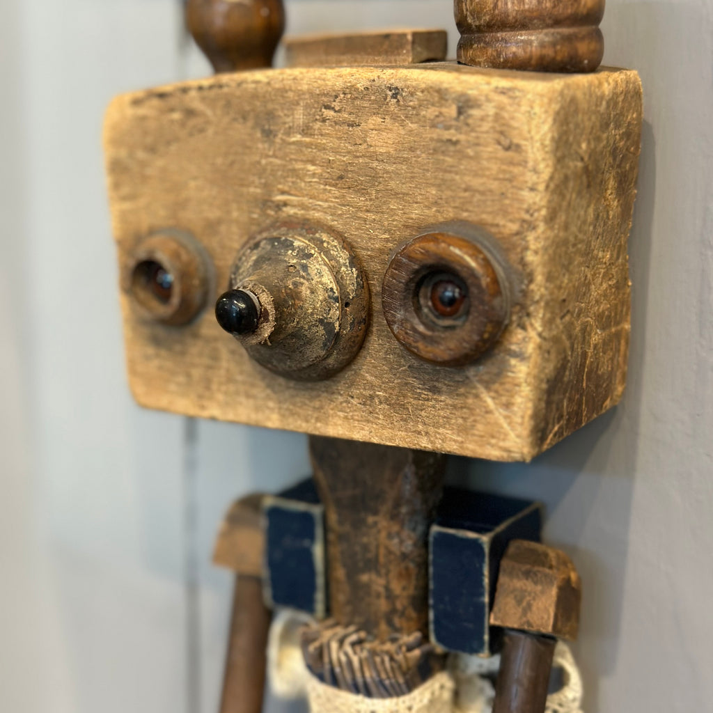 Vintage Mixed Media Sculpture - Bear in a Blue Dress