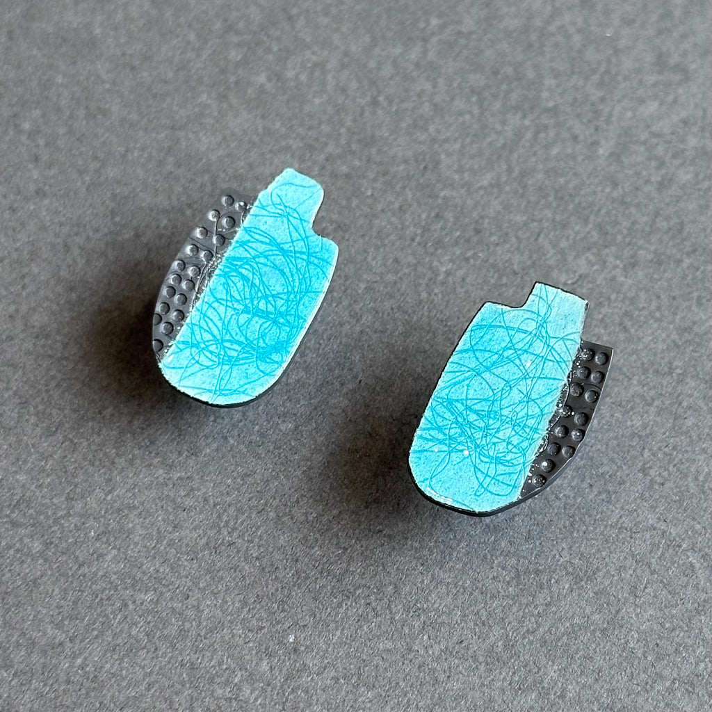 Earrings - Bottle Shape Studs - Turquoise Enamel