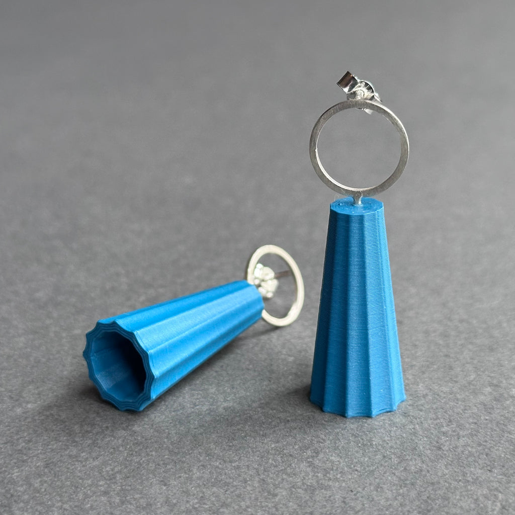 Form Earrings - Silver Circle - Large - Peacock