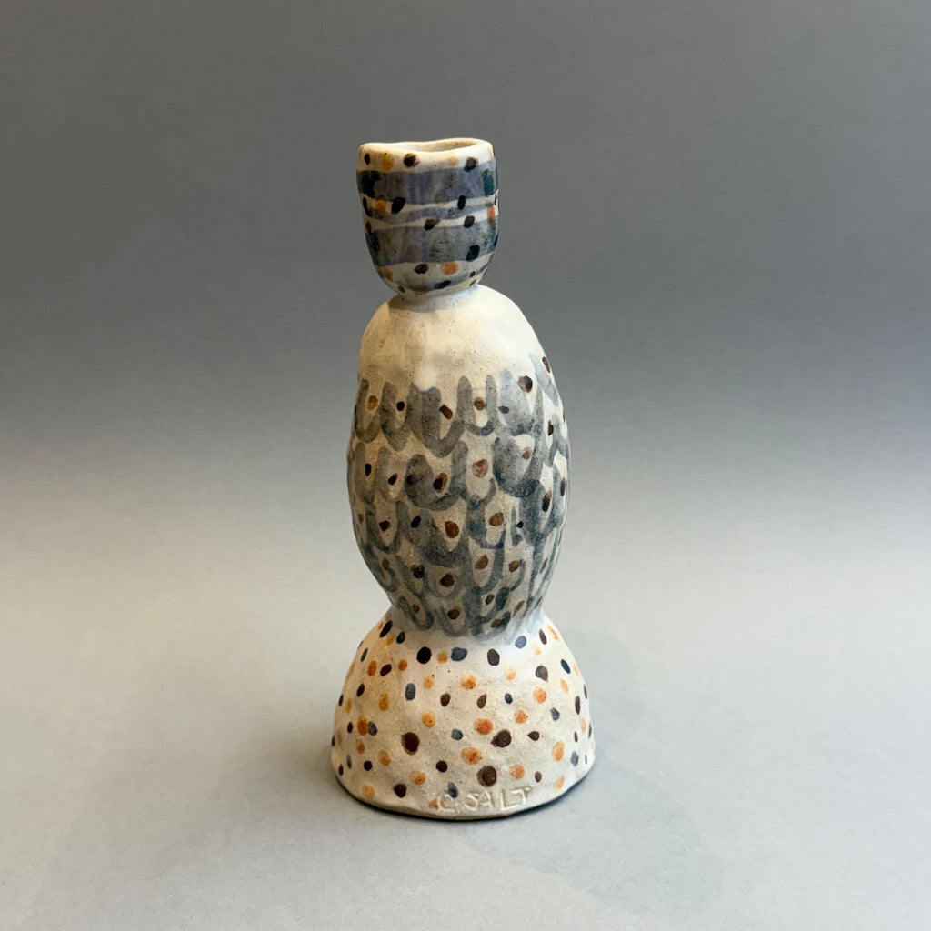 Stoneware Owl - Candle Holder - Tall #A