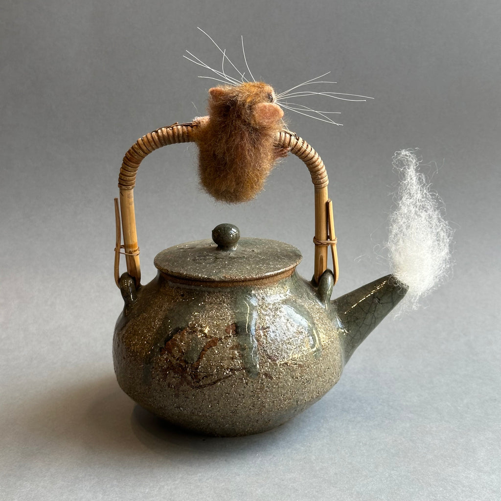 Needle Felted Mouse on a Teapot ‘Brooke’