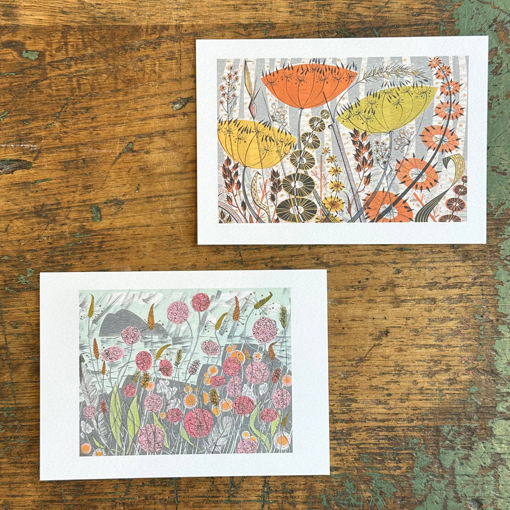 Notecards - Angie Lewin - Lichen & Thrift / Spey Birches