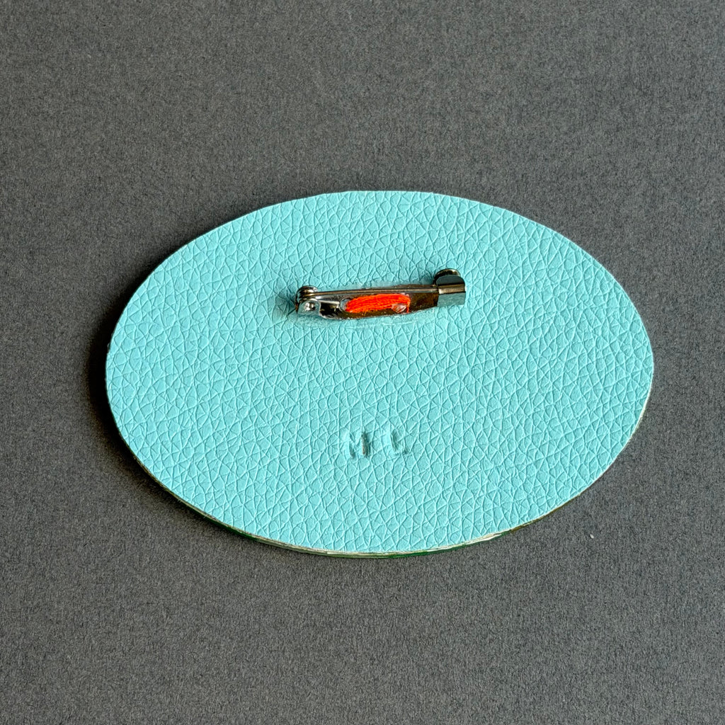 Hand-Painted Landscape Brooch - Oval