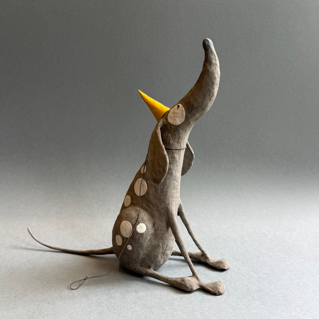 Paper Mache Sculpture ‘Woody the Dog with Party Hat’