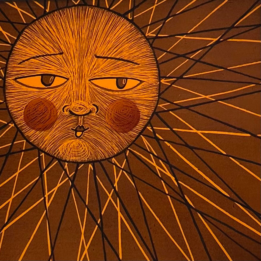 Stained Glass Medium Square Panel ‘Sun, Moon Rays’ (Orange)