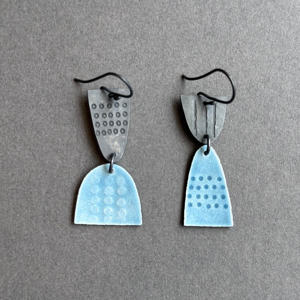 Earrings - Leonora - Mismatched - Blue Grey Enamel