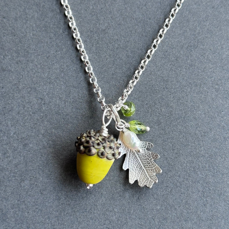 Acorn & Oak Leaf Necklace - Green - Small