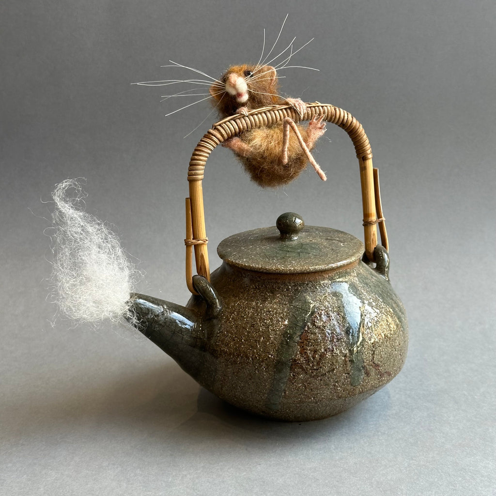 Needle Felted Mouse on a Teapot ‘Brooke’