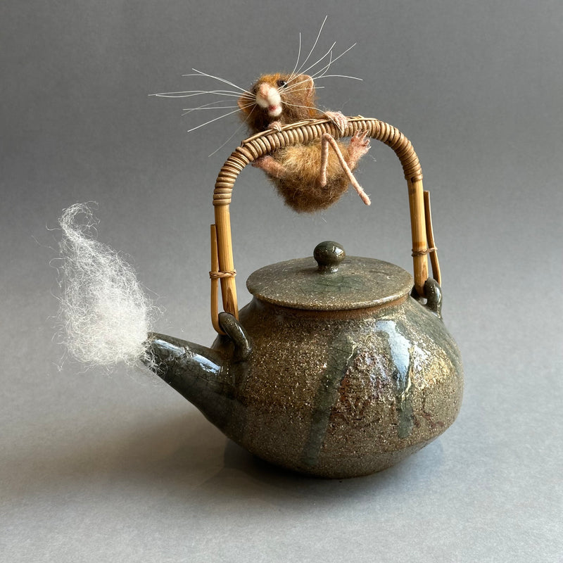 Needle Felted Mouse on a Teapot ‘Brooke’