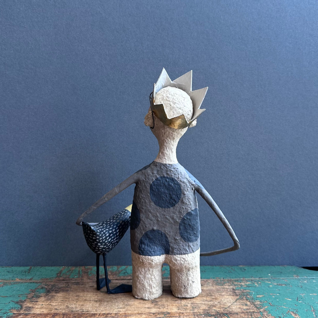 Paper Mache Sculpture - Harper the King with Hilda Bird