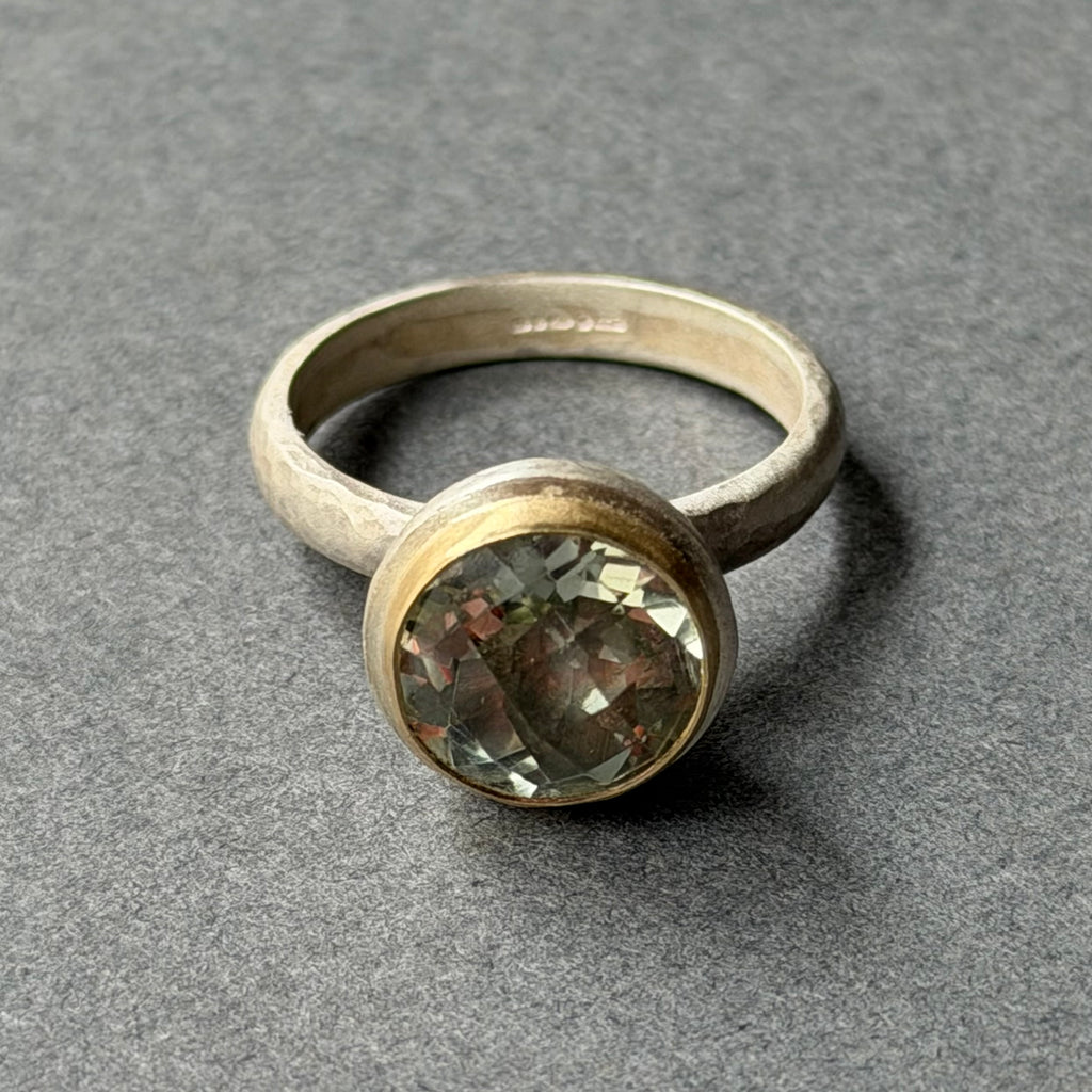 Ring - 10mm - Silver, Gold & Green Amethyst