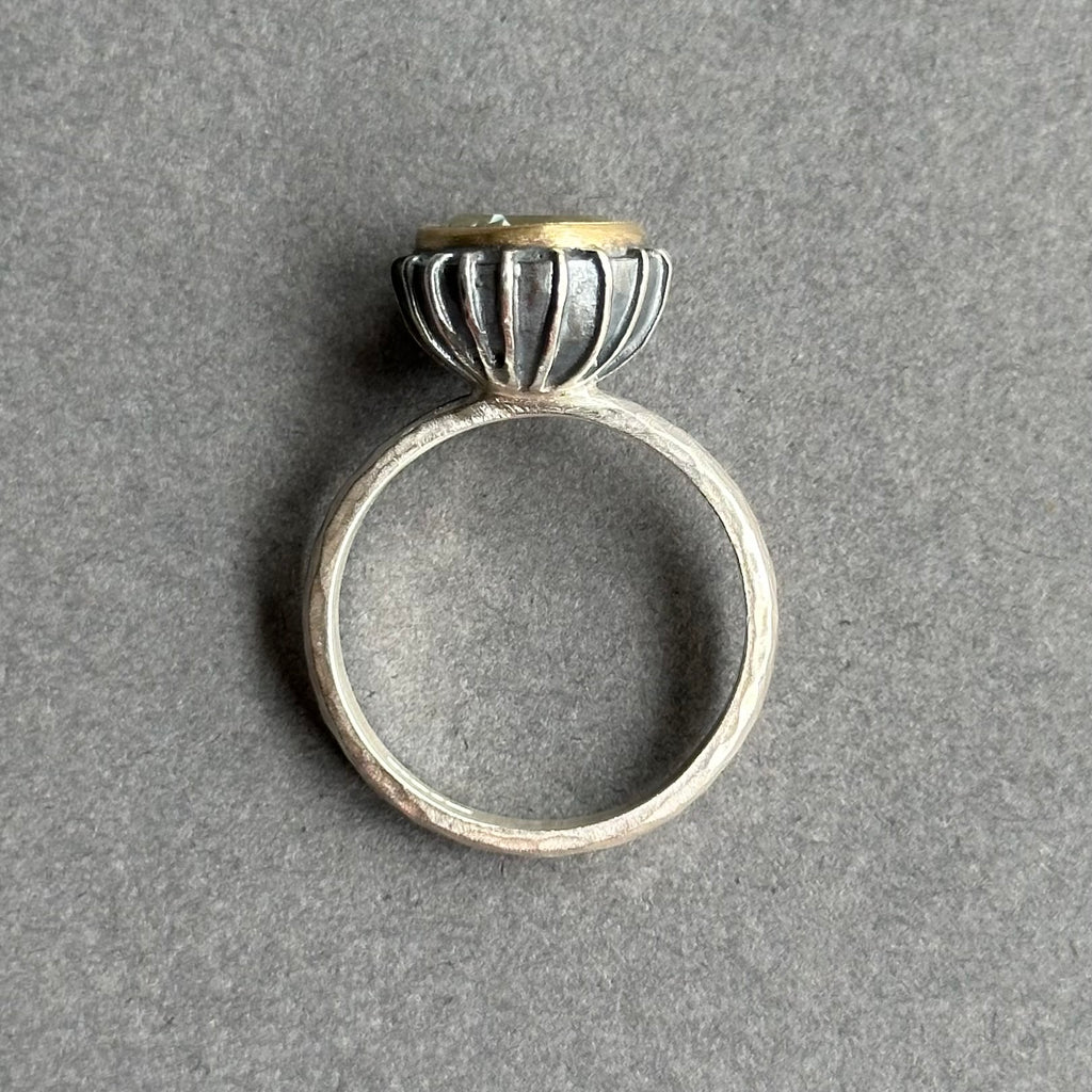 Ring - Silver, Gold & Green Amethyst