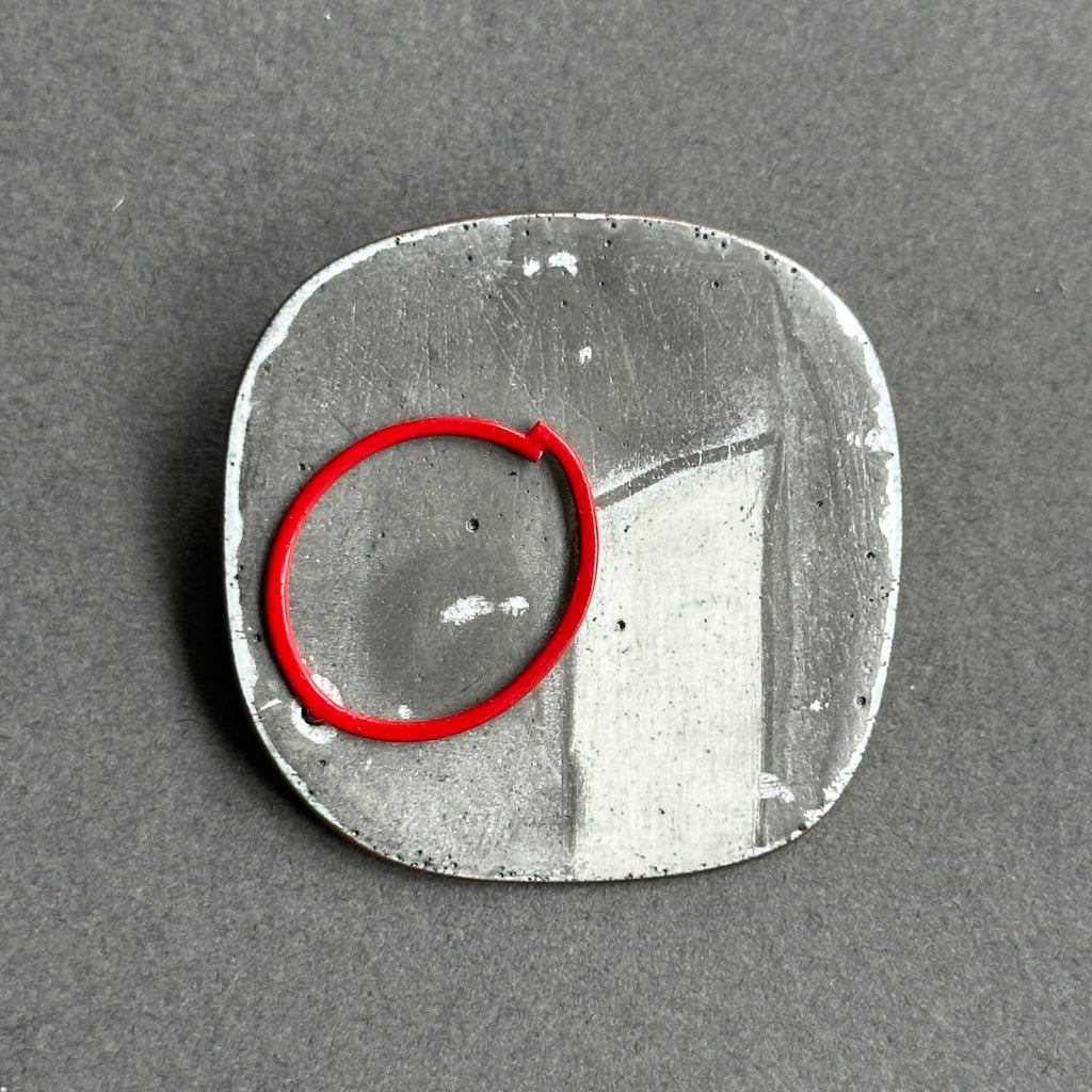Brooch - Square with Red Circle #B