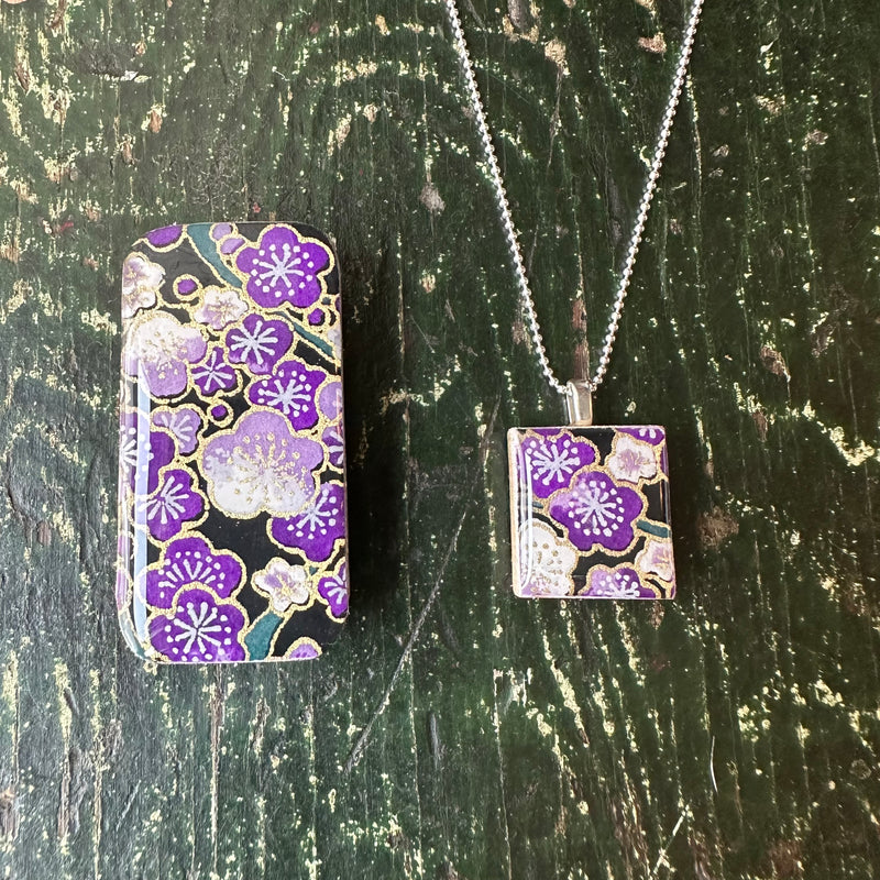 Scrabble Tile Pendant & Teeny Tiny Tin Sakura Amethyst