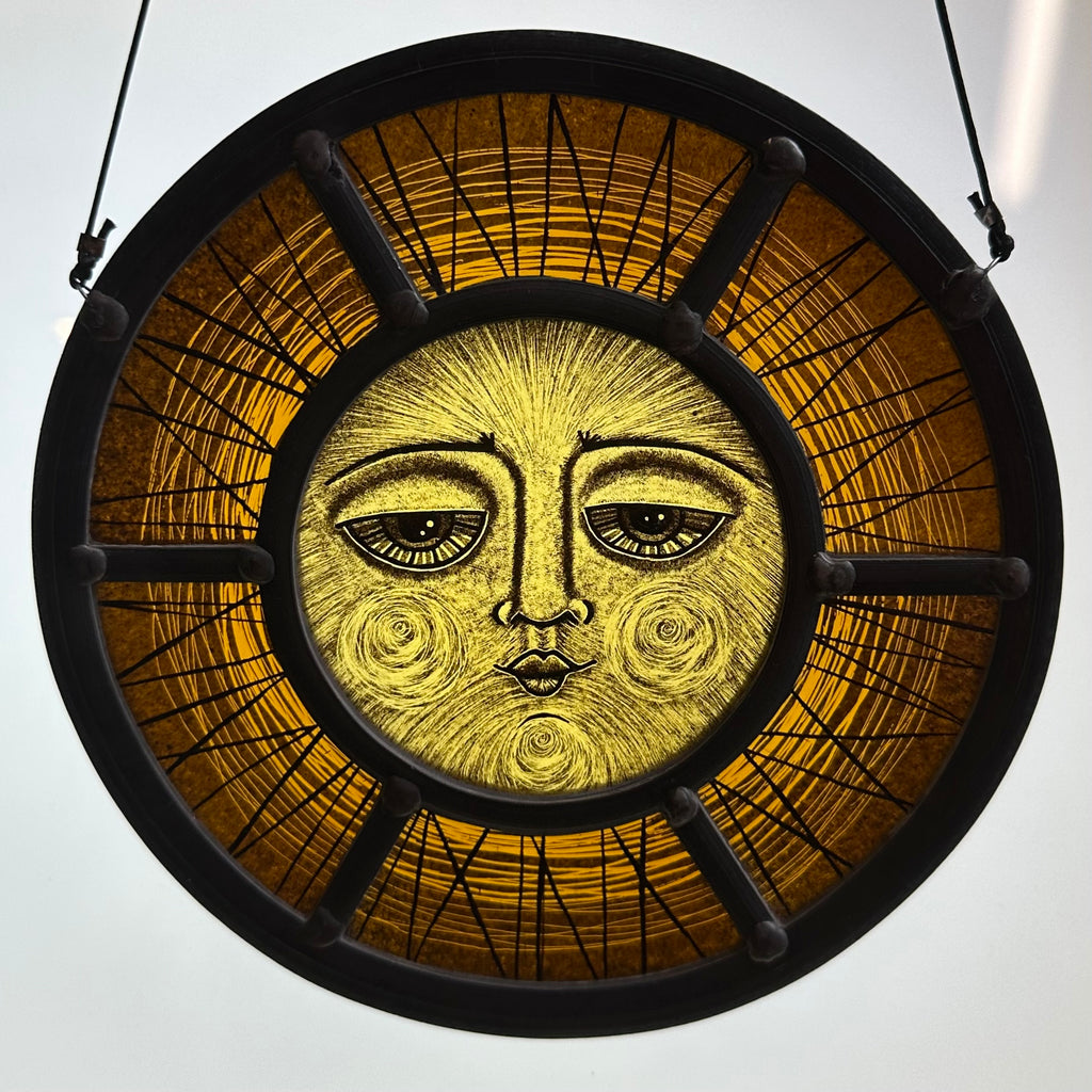 Stained Glass Round Face Panel ‘Amber Glowy Retro’
