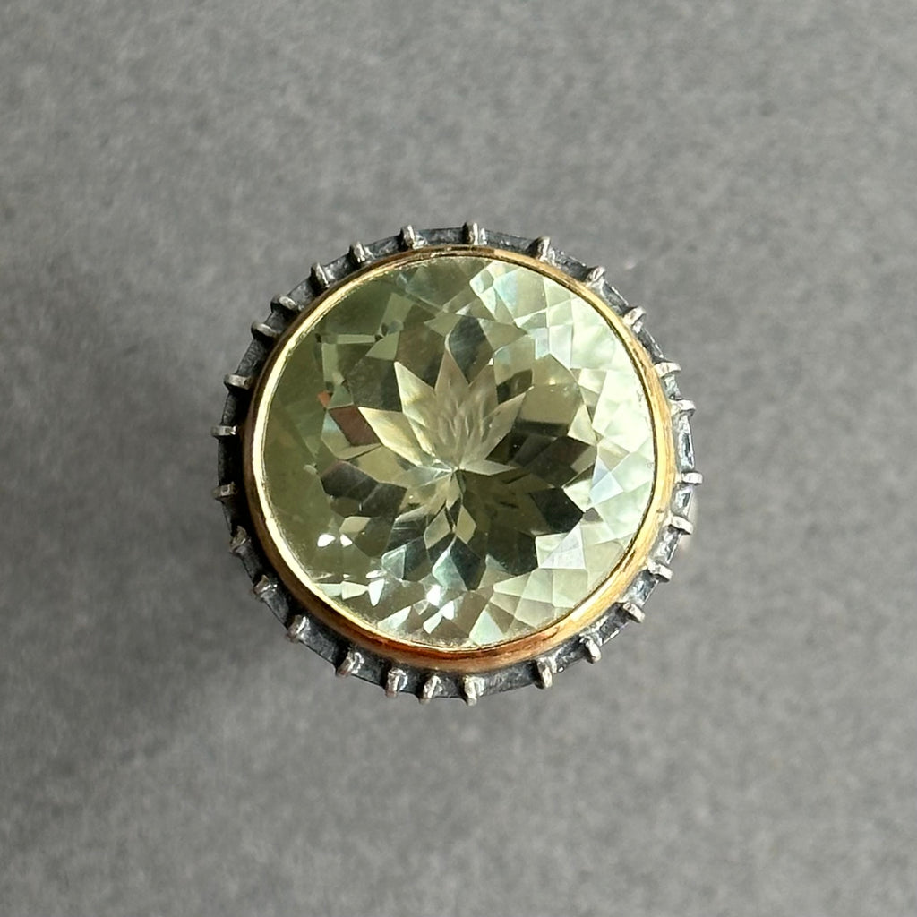 Ring - Silver, Gold & Green Amethyst