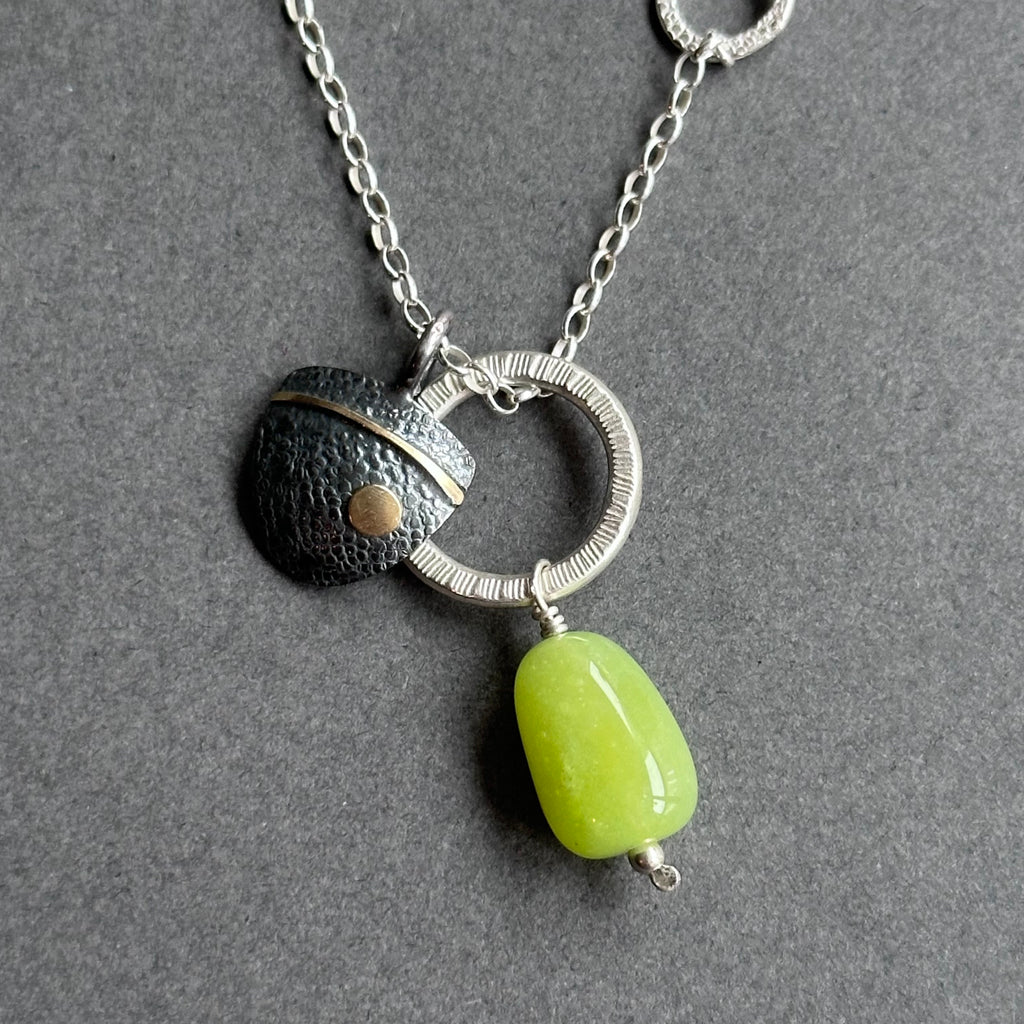 Bug Necklace - Oxidised Silver, Silver, Gold & Serpentine