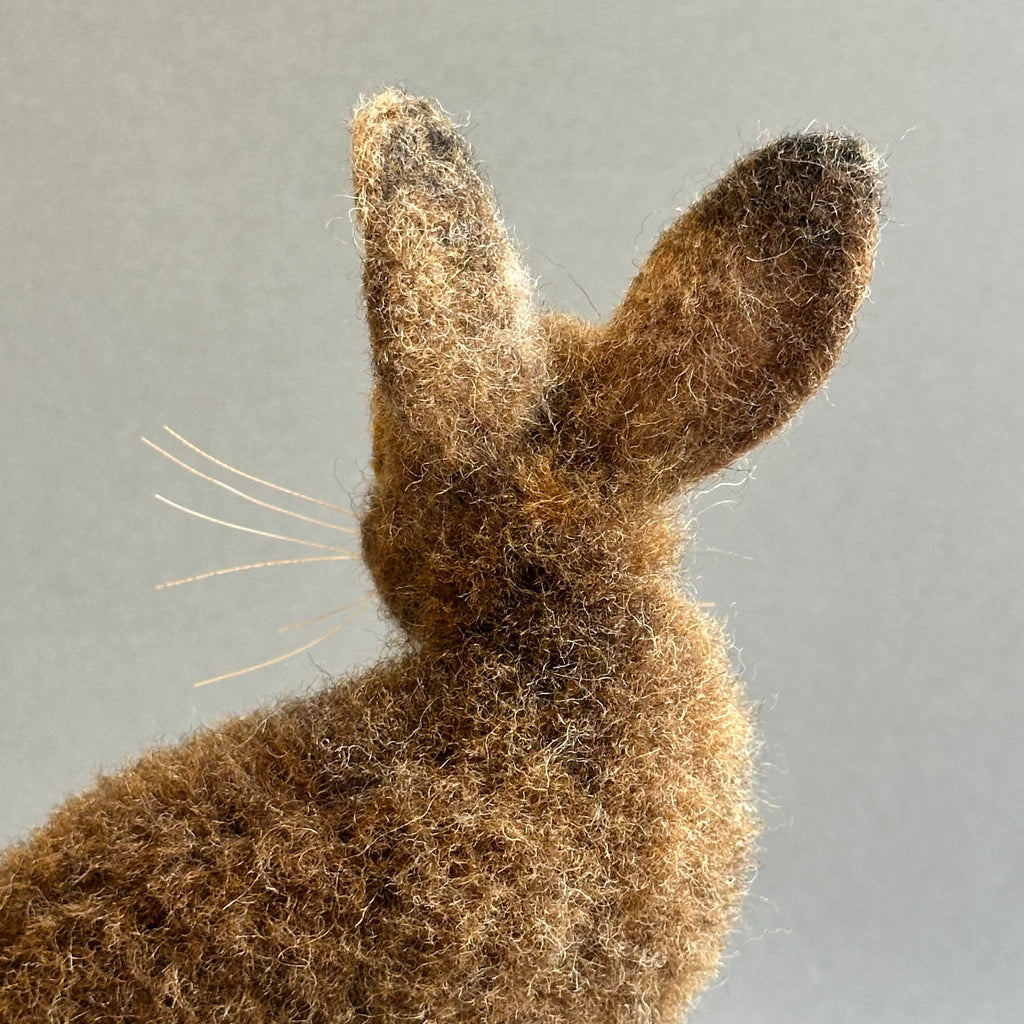 Needle Felted Hare ‘Harriet’ on a Vintage Burr Wood Pot