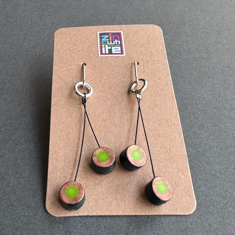 Cherry Pencil Earrings - Lime Green
