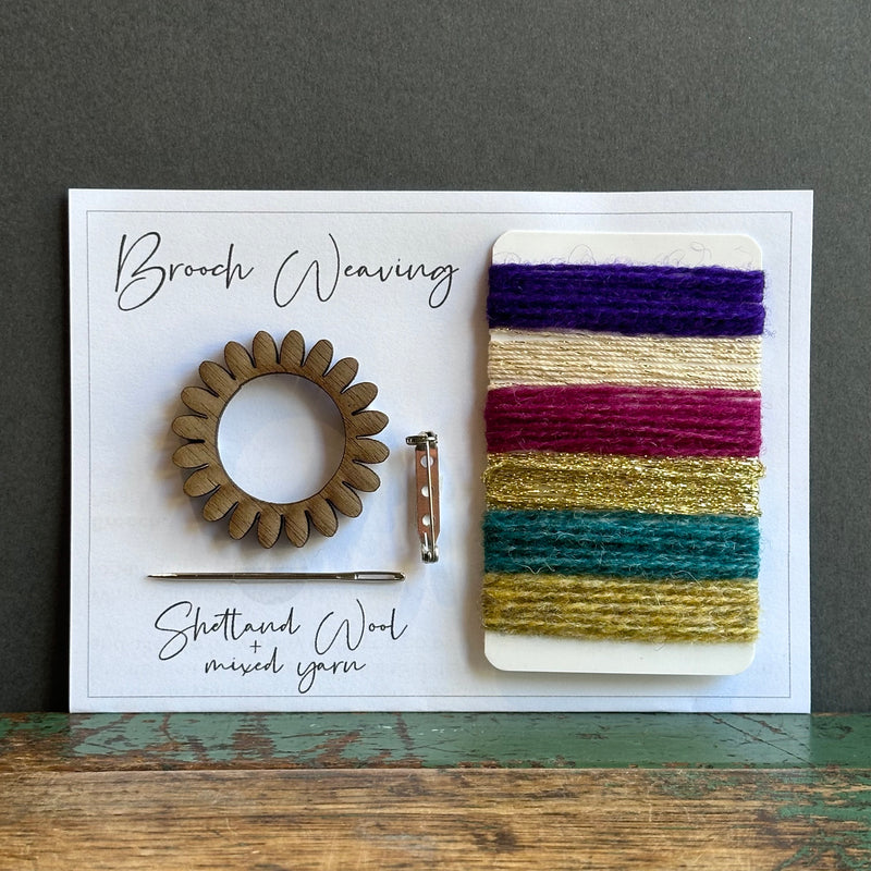 Brooch Kit - Flower - Shetland Wool - Purple/Pink/Green/Mustard