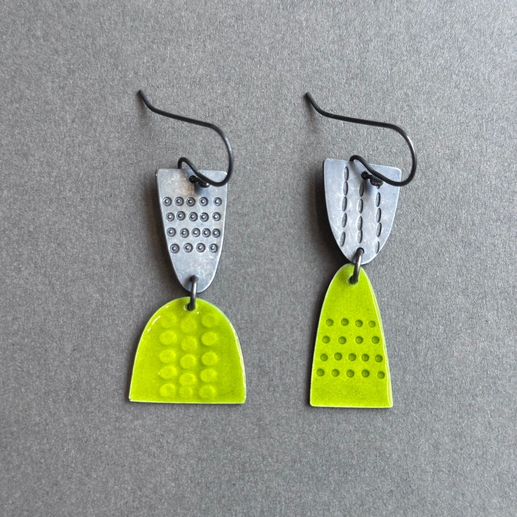Earrings - Leonora - Mismatched - Spring Green Enamel