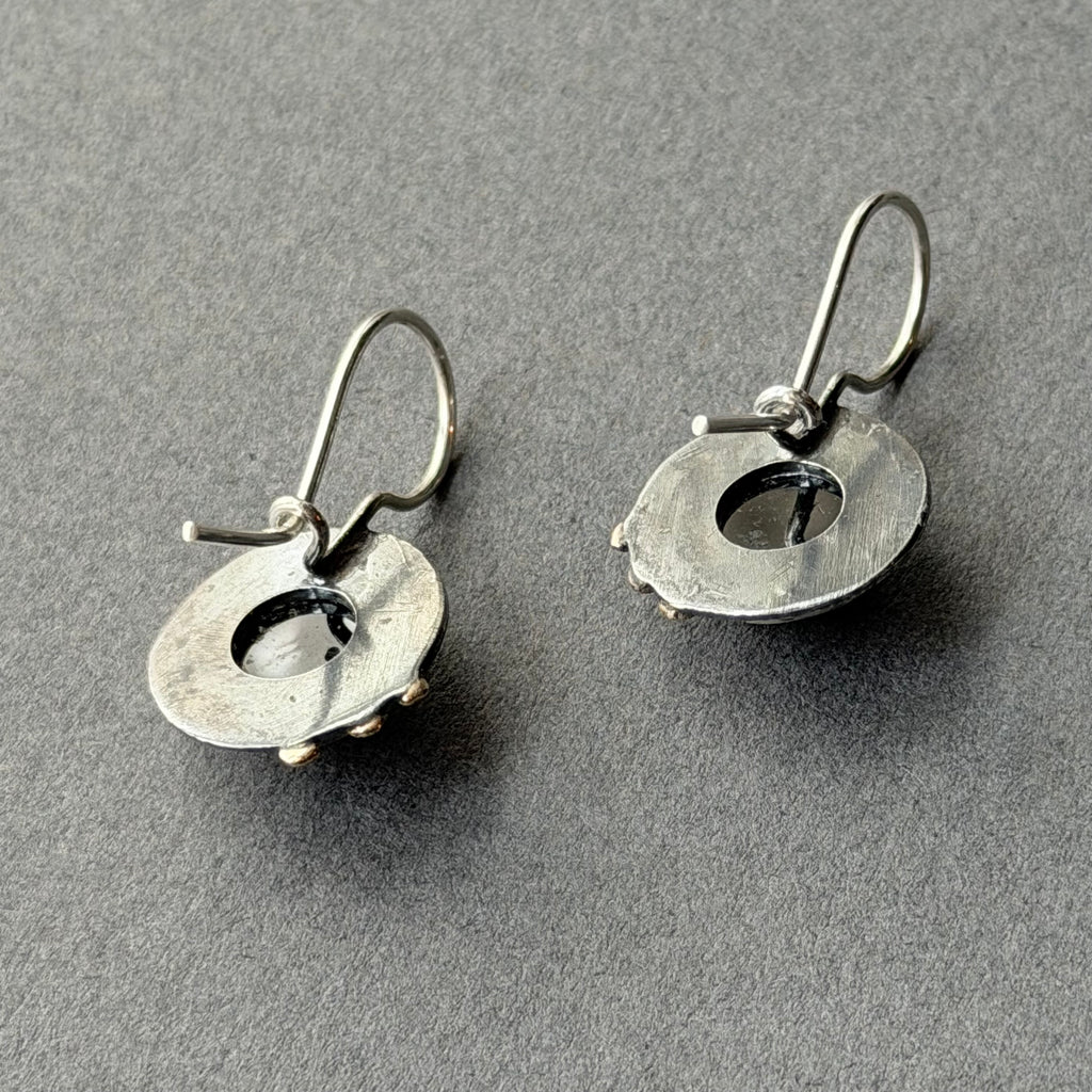 Landscape Drop Earrings - Gold, Oxidised Silver & Black Spinel