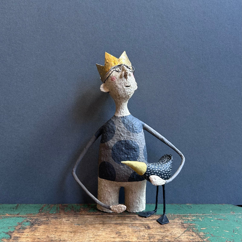 Paper Mache Sculpture - Harper the King with Hilda Bird