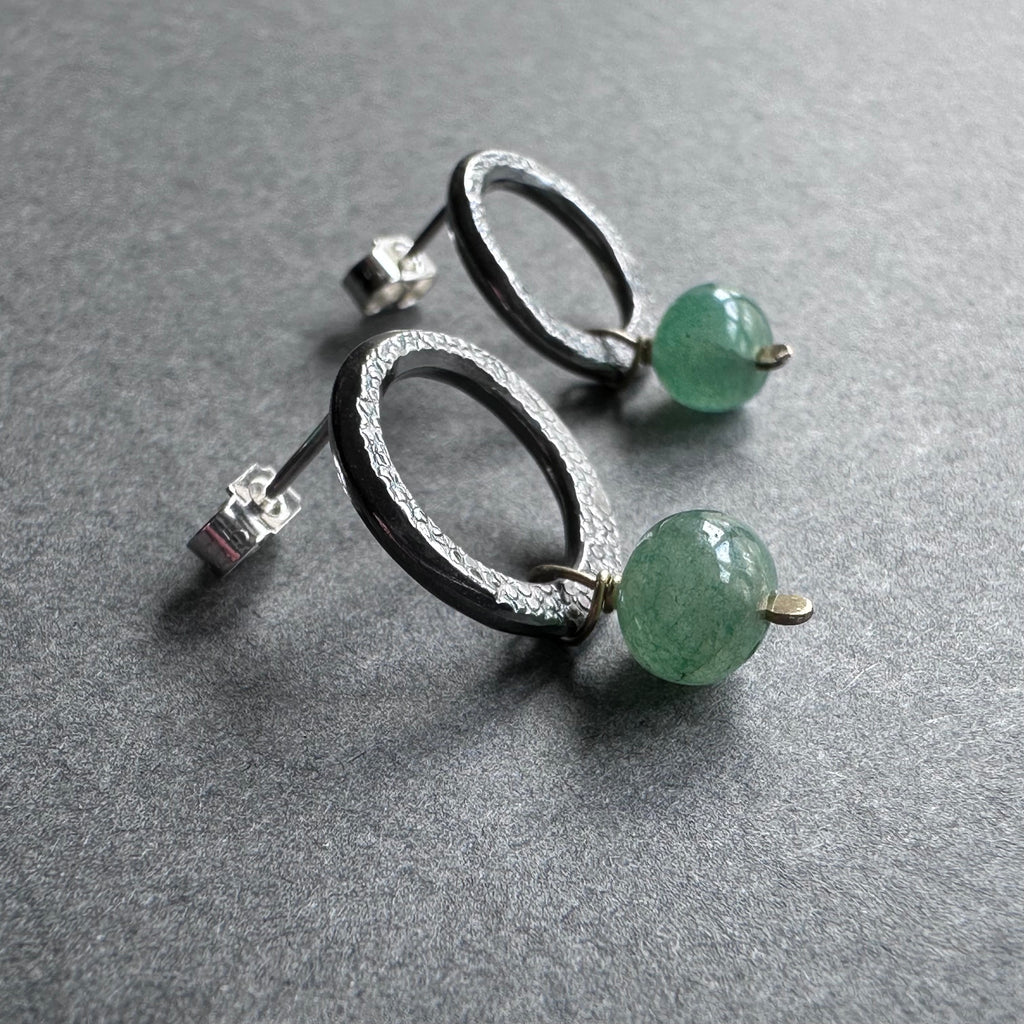 Landscape Drop Studs - Oxidised Silver & Emerald