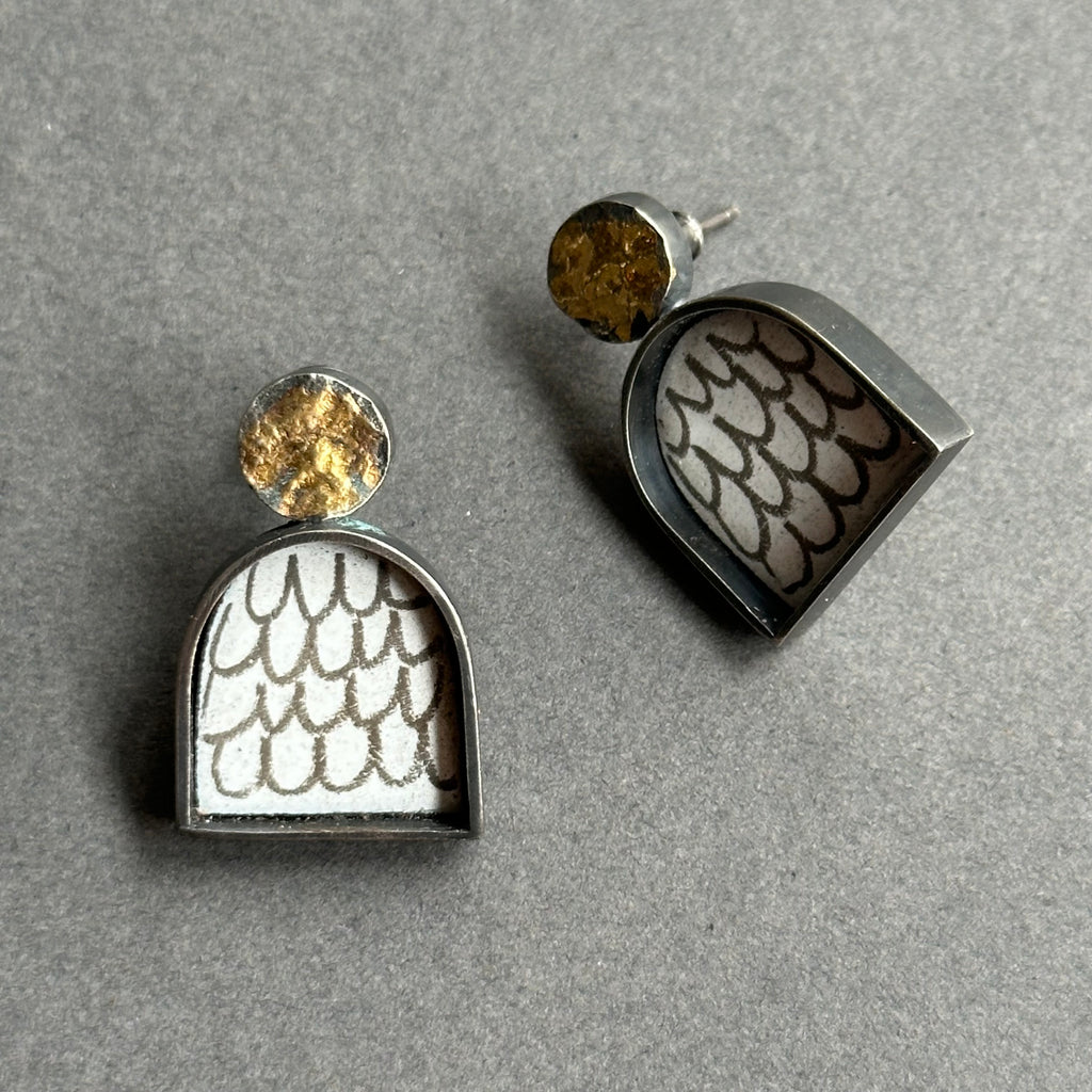 Earrings Inset Arch Studs with Gold Circle