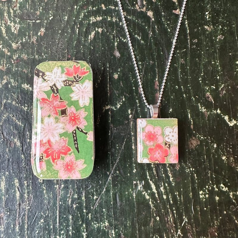 Scrabble Tile Pendant & Teeny Tiny Tin Coral Jade