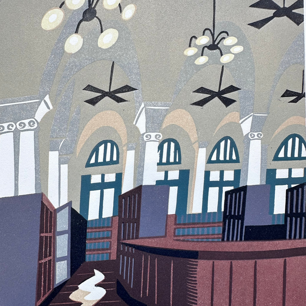 Linocut Print - Library Interior - Unframed