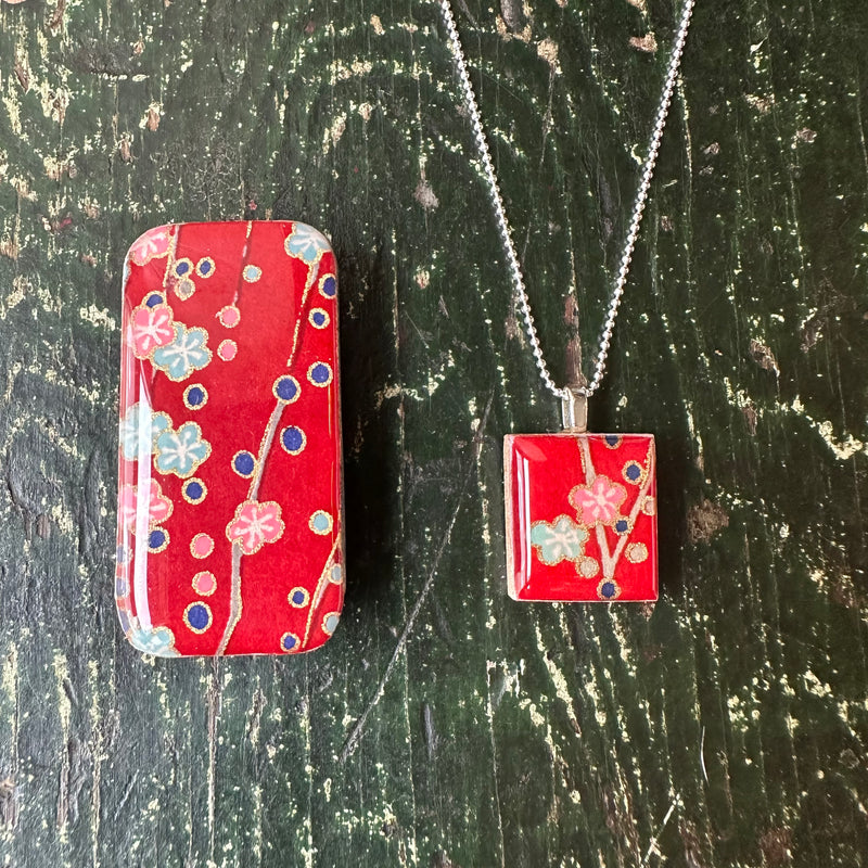 Scrabble Tile Pendant & Teeny Tiny Tin Plum Garland