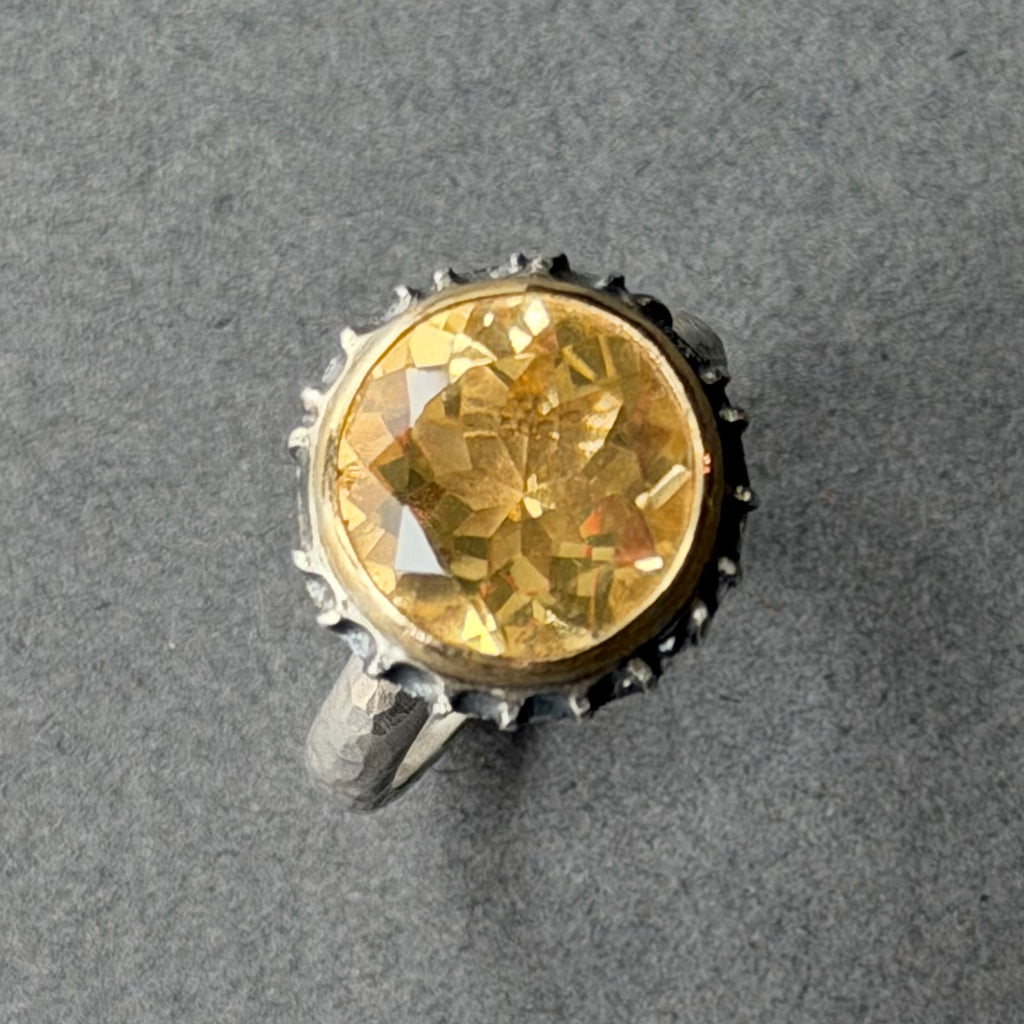 Ring - 12mm - Silver, Oxidised Silver, Gold & Citrine