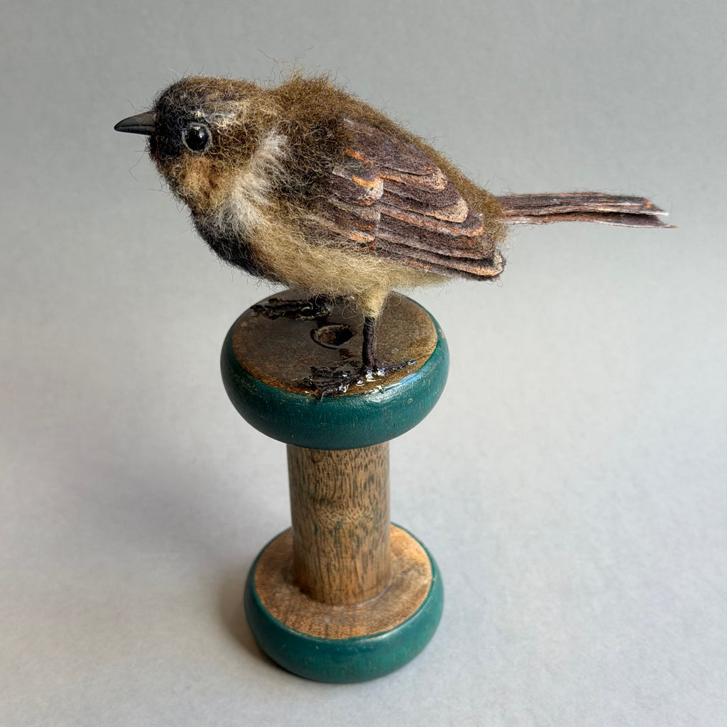Needle Felted Sparrow on a Bobbin