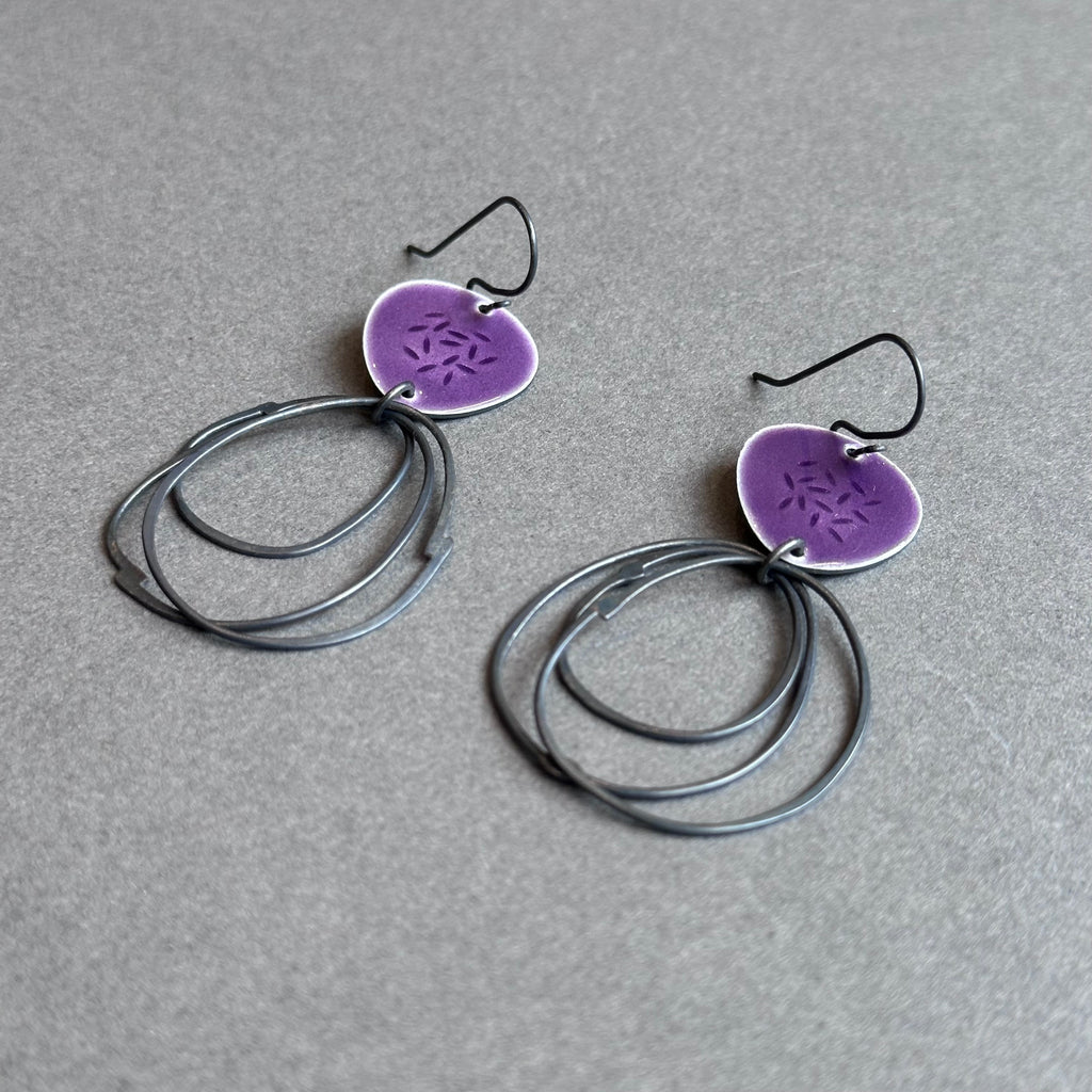 Earrings - Flotsam with Loops - Purple Enamel
