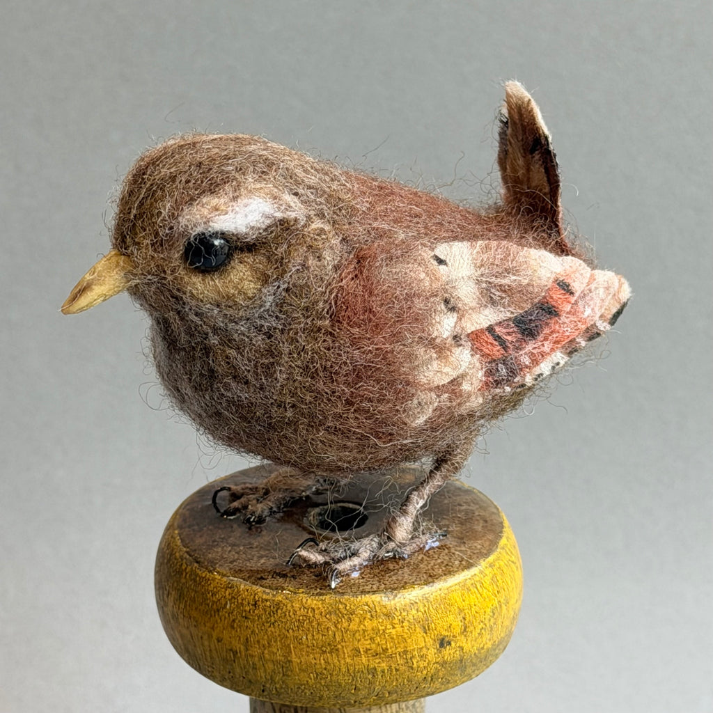 Needle Felted Wren on a Bobbin