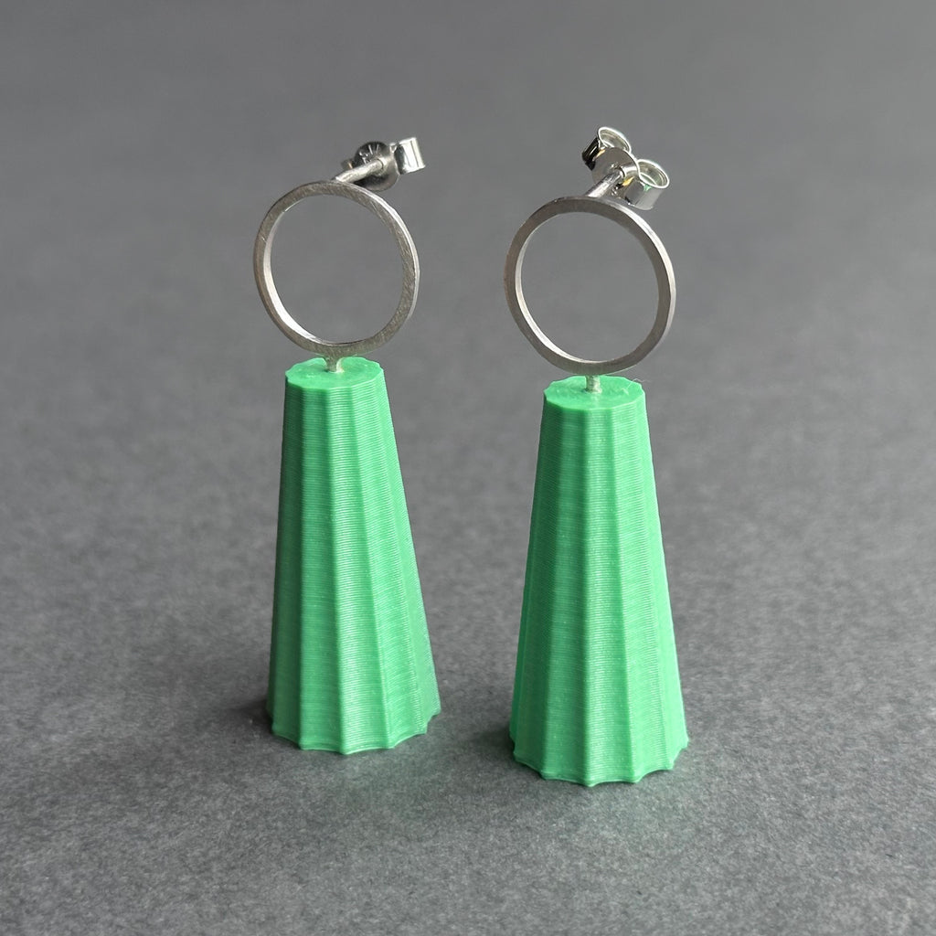 Form Earrings - Silver Circle - Large - Pistachio