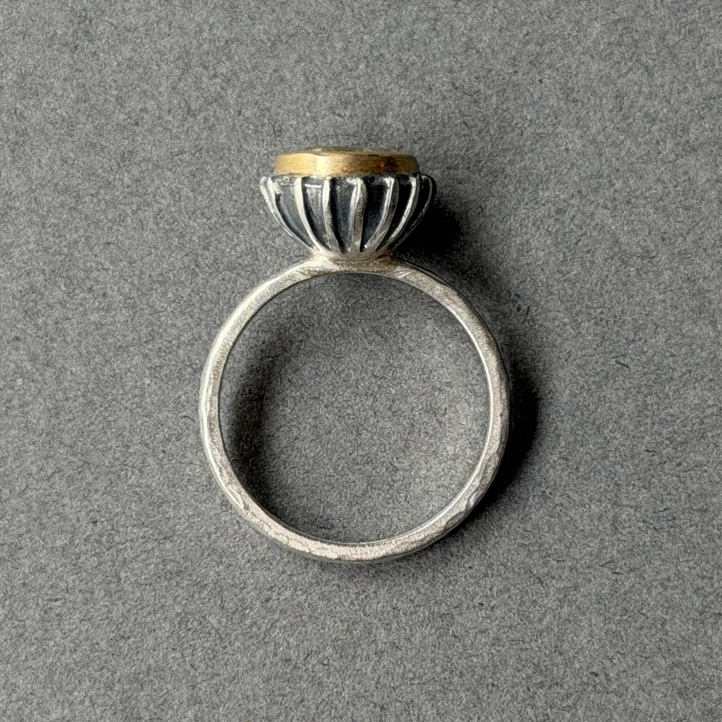 Ring - 8mm - Silver, Oxidised Silver, Gold & Green Amethyst