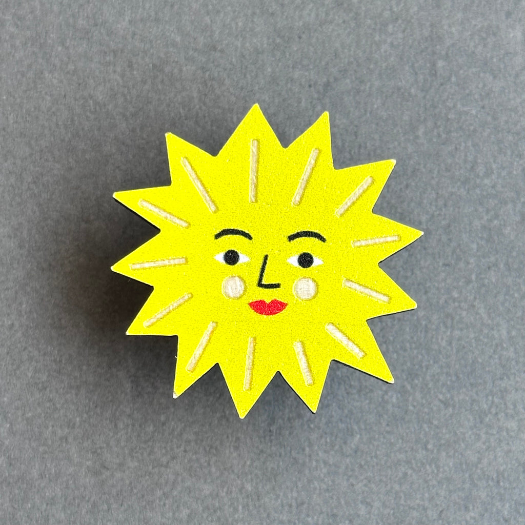 Wooden Pin Badge - Sun