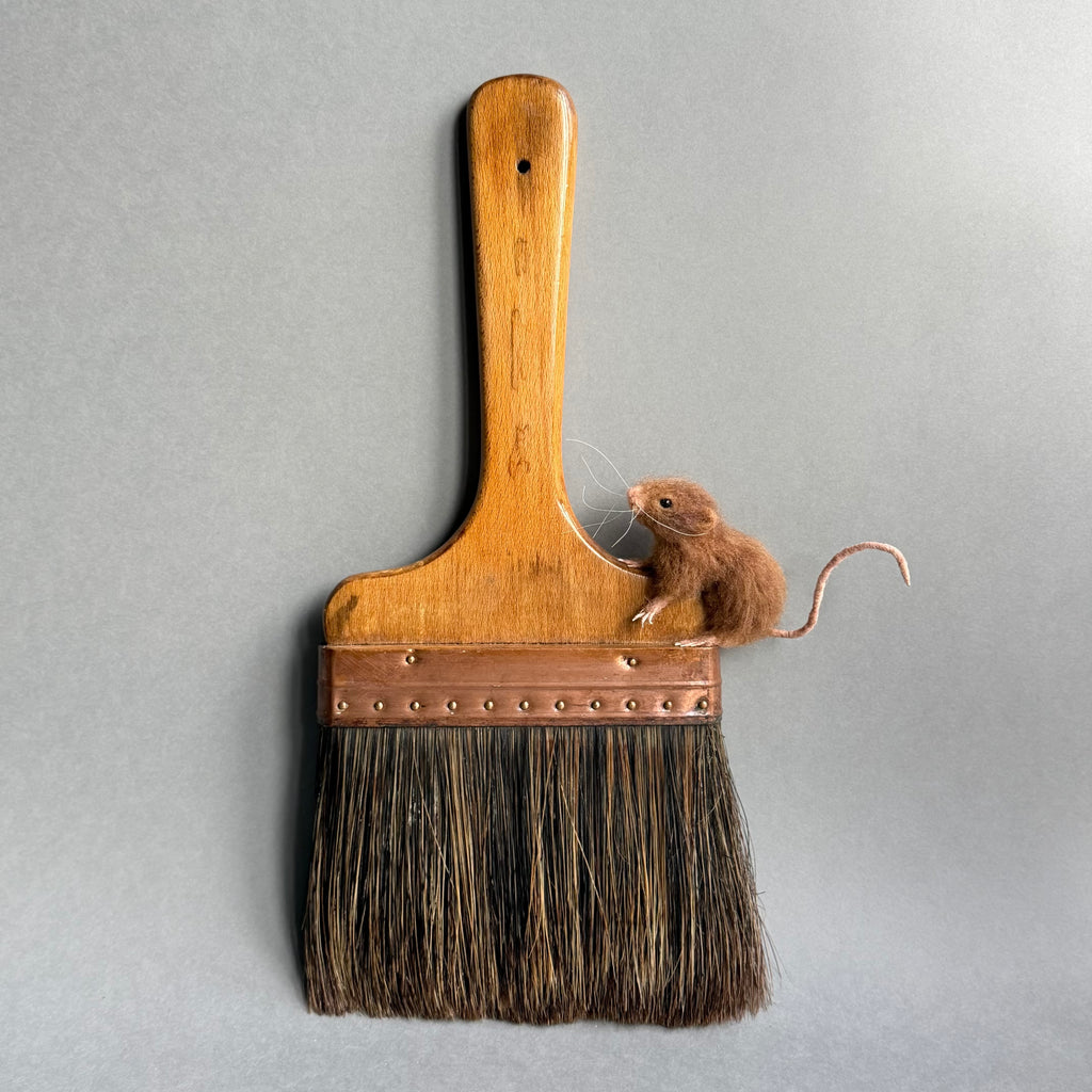 Needle Felted Mouse ‘Purdy’ on a Vintage Paintbrush