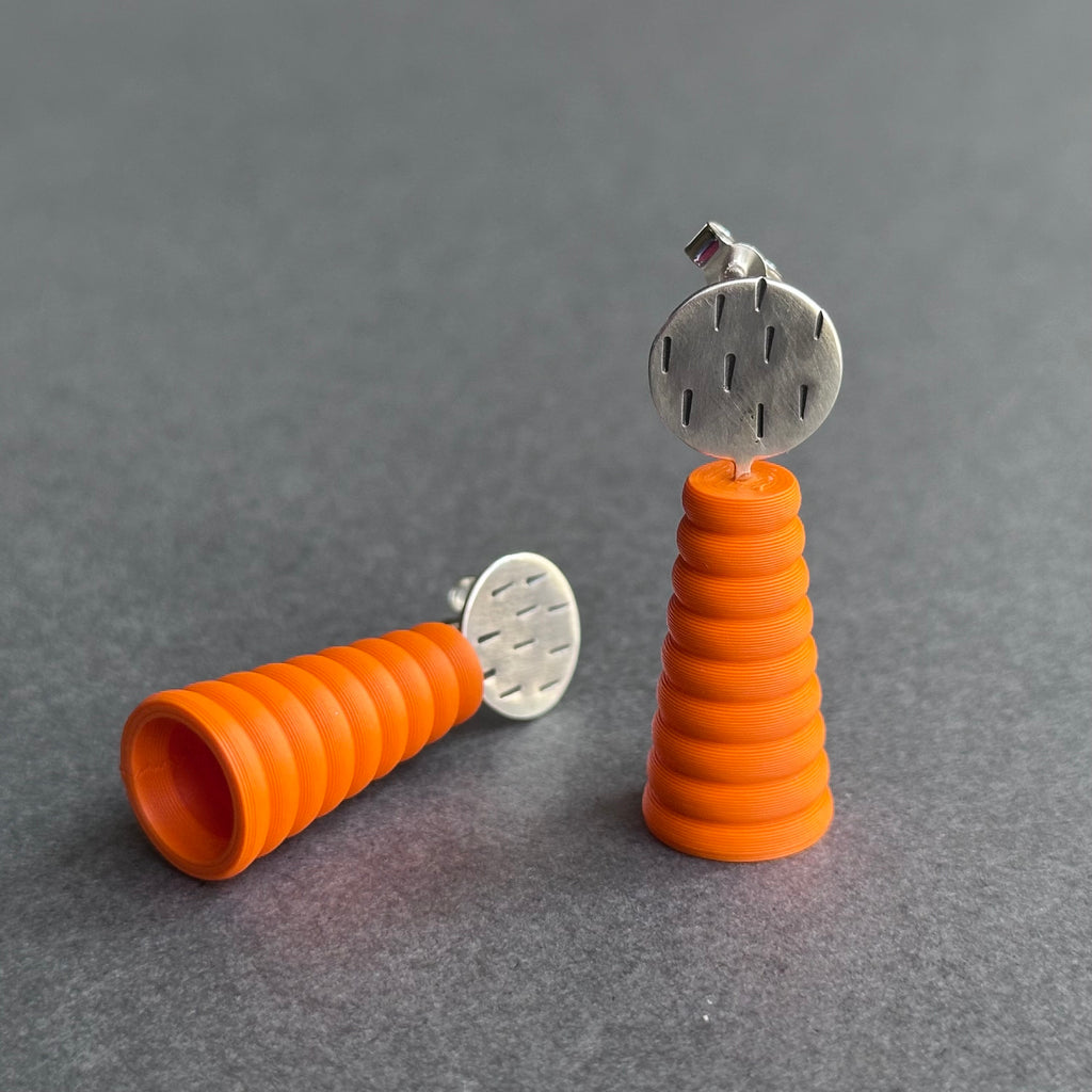 Form Earrings - Silver Textures Circle - Small - Tangerine