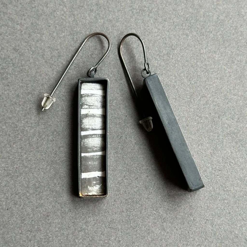 Earrings - Long Stripy Drops with Gold Leaf