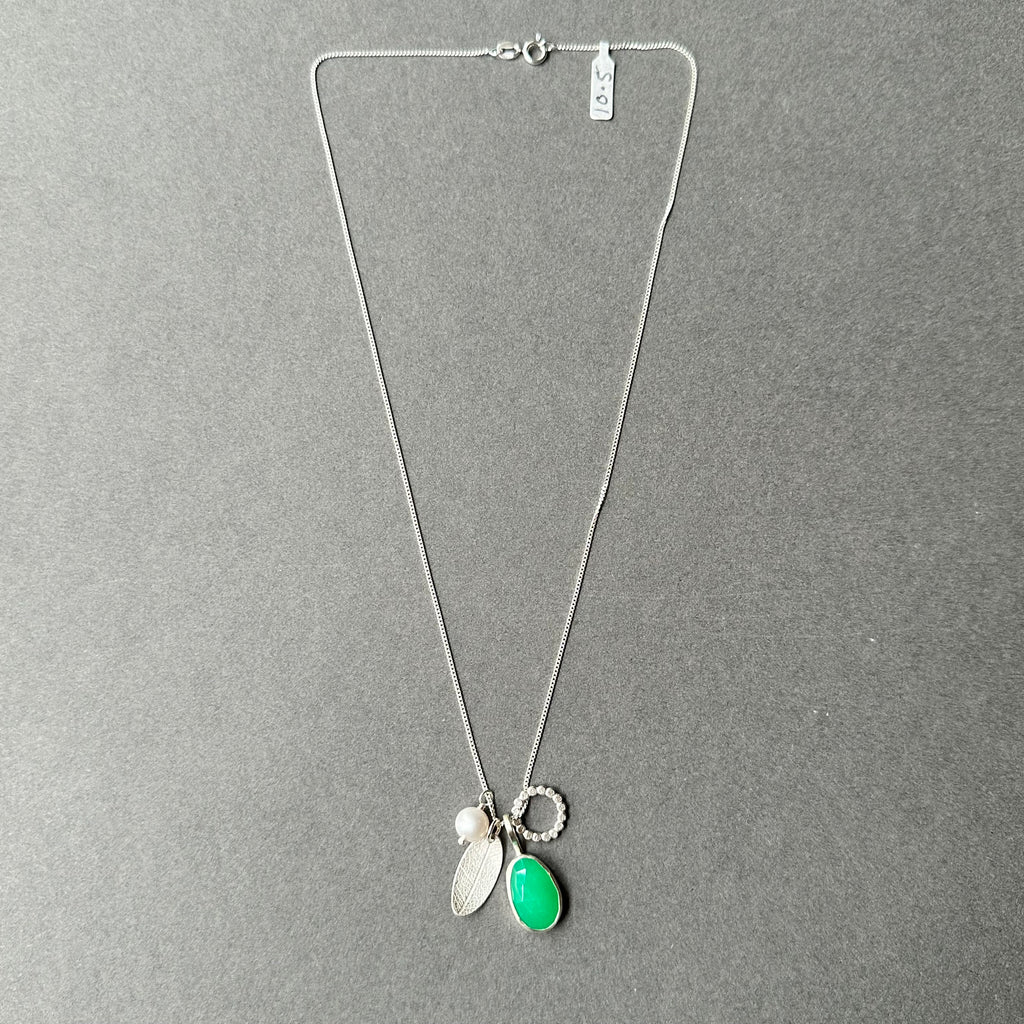 Leaf Charm Cluster Necklace with Chrysoprase