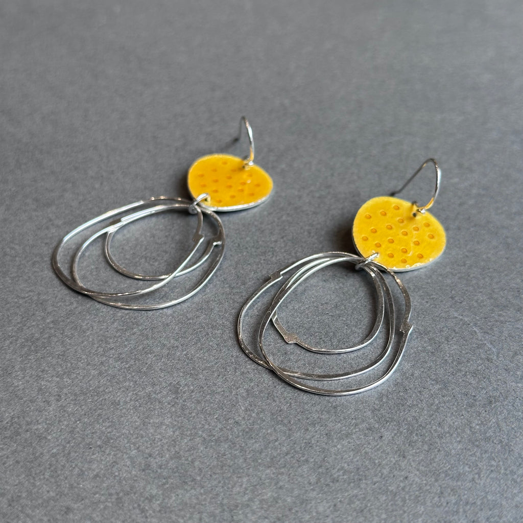 Earrings - Flotsam with Loops - Summer Yellow Enamel
